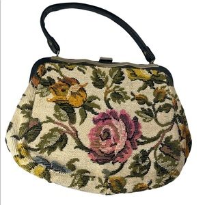 Vintage flower carpet bag hobo 1960s tapestry purse